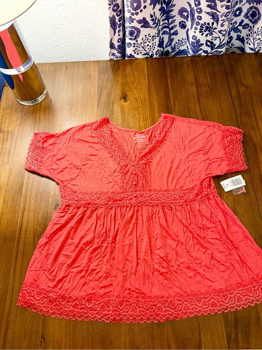 Torrid Women's Coral Lace-Trim V-Neck Tunic Top